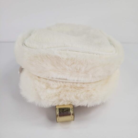 Bath & Body Works Cream Faux Fur Crossbody Makeup Bag Purse Sling Gold Strap - Picture 5 of 6